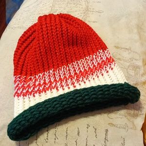 Christmas Knit Hat beanie Red White Green adult sz